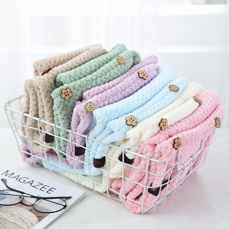 Toalla para el cabello con botón, turbante de microfibra para secado rápido, gorro de cabello seco para adultos, Toalla de baño para después de la ducha para niña, cabello largo, 1 ud.
