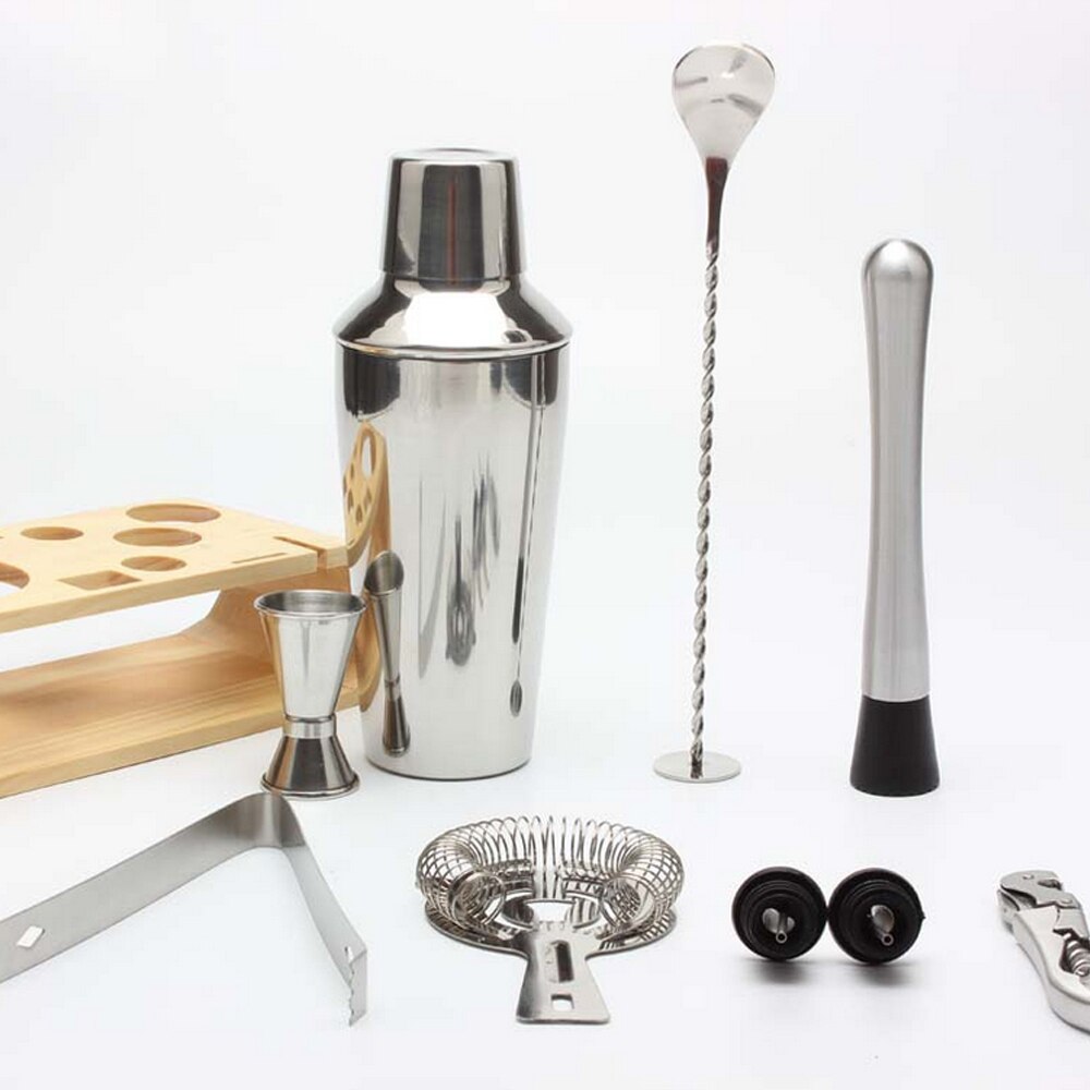 10 Pieces Cocktail Shaker Set 750ML/550ML kit Bartender Kit shakers Stainless Steel Bar Tool Set with Stylish Bamboo Stand