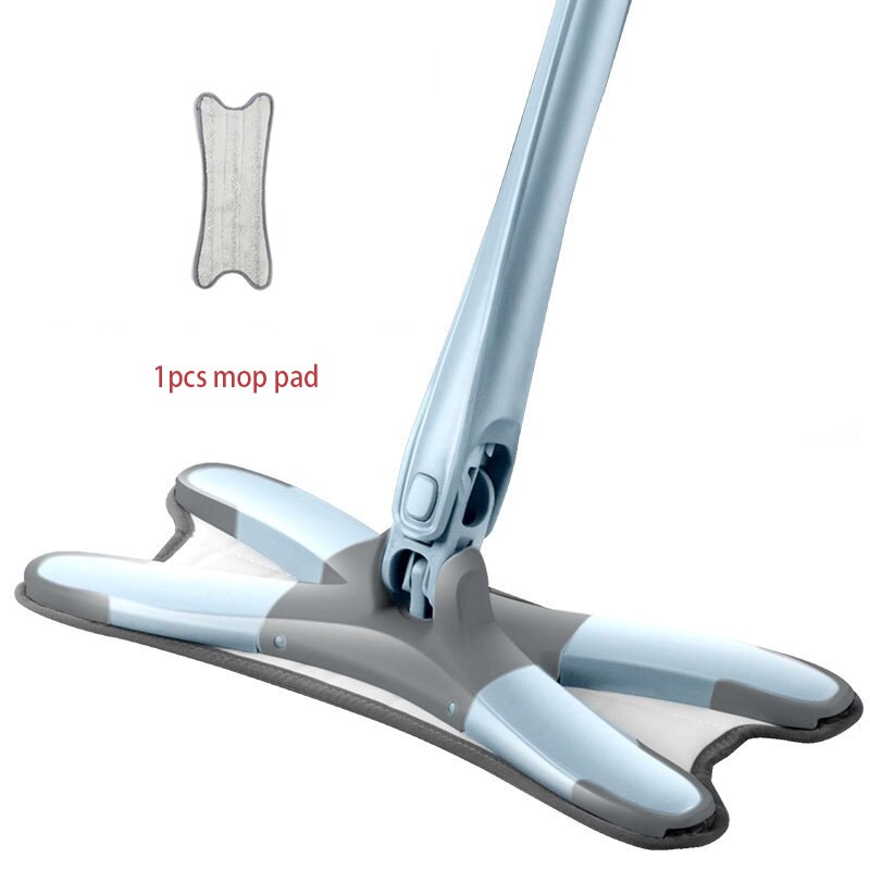 Serpillière plate de Type X avec 3 tampons en microfibre, outil de nettoyage ménager réutilisable, sans main, 360 degrés: Bleu