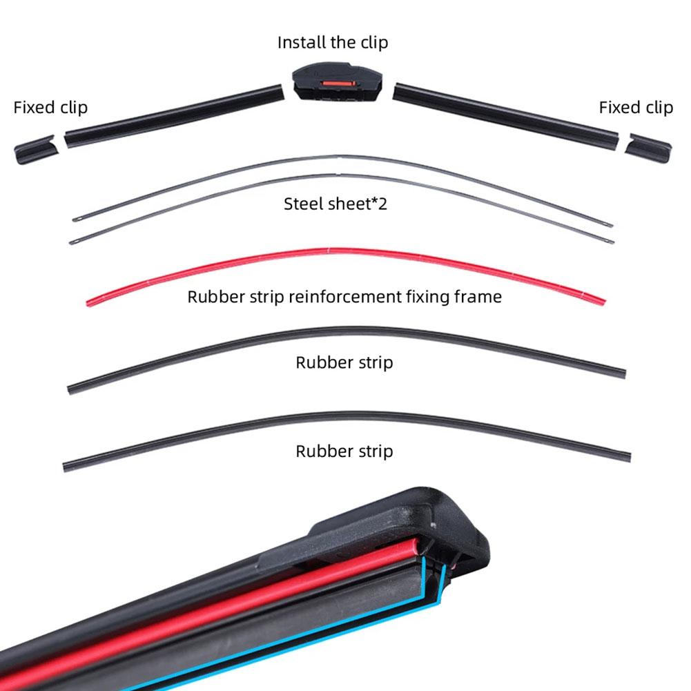 Universal Frameless Car Wiper Blades, pára-brisas, Soft Double Rubber Strip, Acessórios para pára-brisas