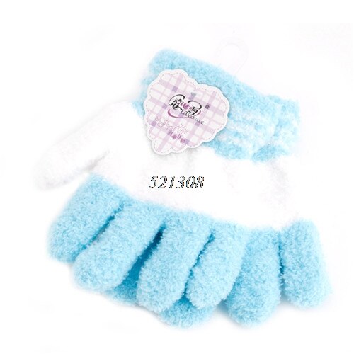 Cute Infant Baby Kid Full Finger Warm Winter Gloves Toddler Knit Rainbow Mittens: Light Blue White