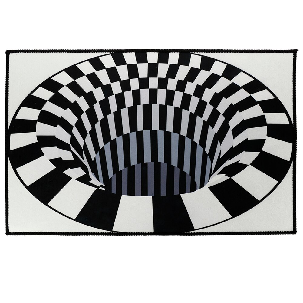 Boligindretning soveværelse tæpper sort hvidt gitter trykt 3d illusion vortex bundløs hul gulvtæppe skridsikker hallwaymat