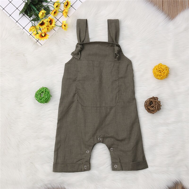 0-18M Newborn Infant Baby Girl Boy Solid Bib Pants Overalls Romper Outfits Clothes