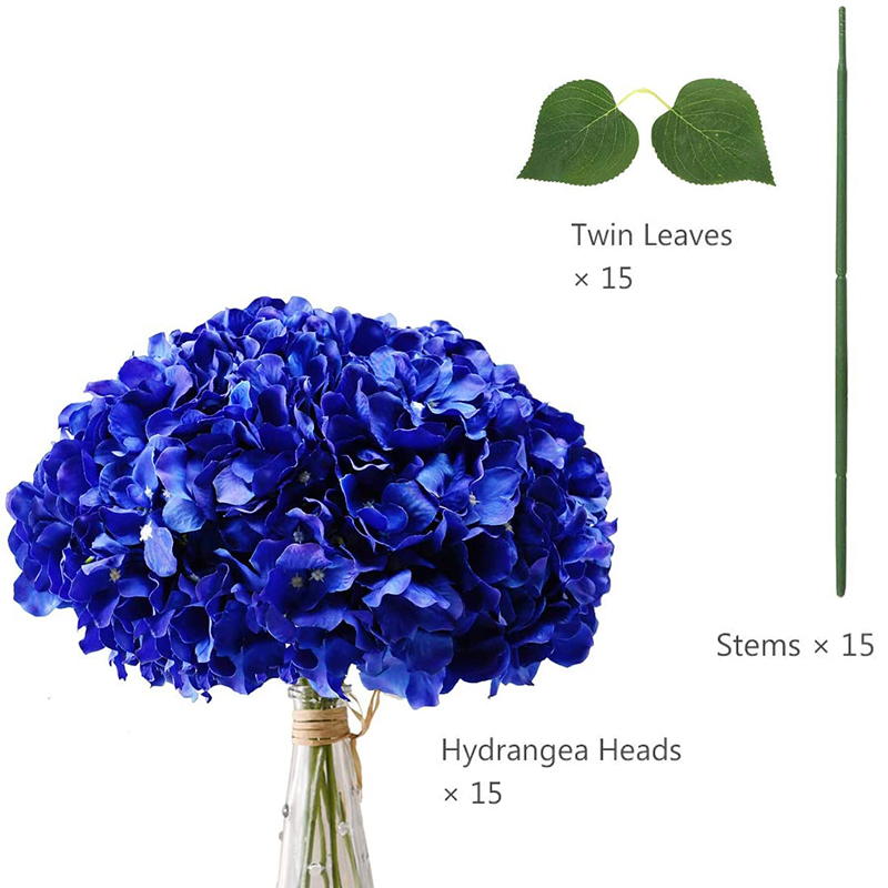 Silk Hydrangea Flowers Artificial Flowers Heads with Twin Leaves and Stems for Home Wedding Party Decorations: Dark Blue