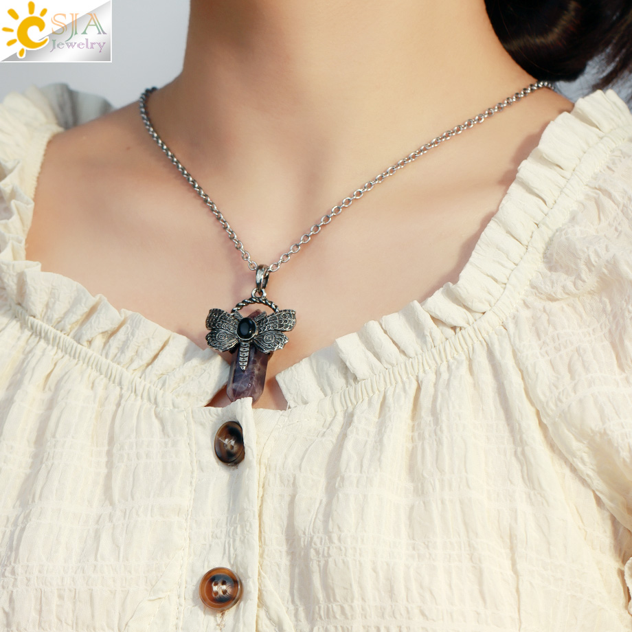 Collar de libélula, colgante de cristal de piedra Natural, fluorita curativa, labradorita, cristal blanco, labradorita, amatistas, joyería H479