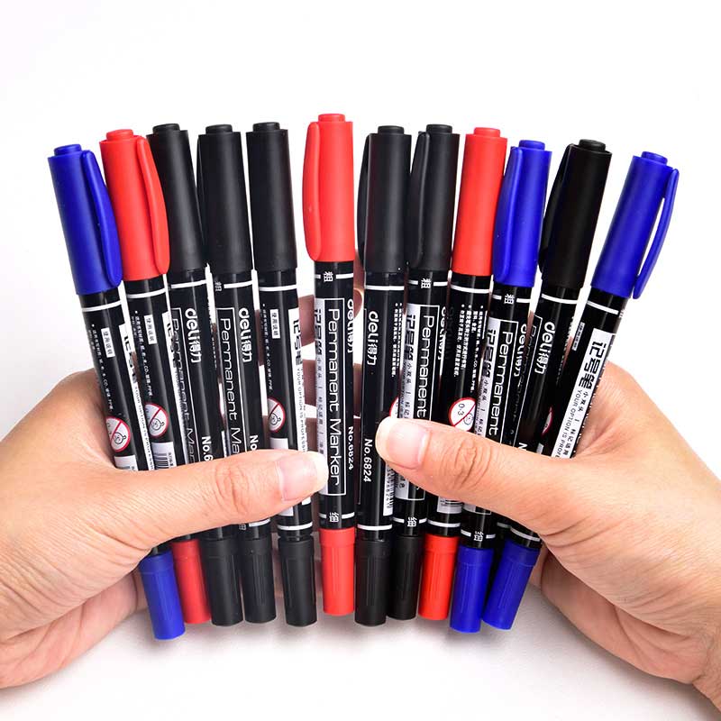 Marcadores permanentes de doble punta, punta fina, tinta negra, azul y roja, marcador de tinta de aceite de 0,5mm-1mm, bolígrafos para la escuela, suministros de oficina, papelería