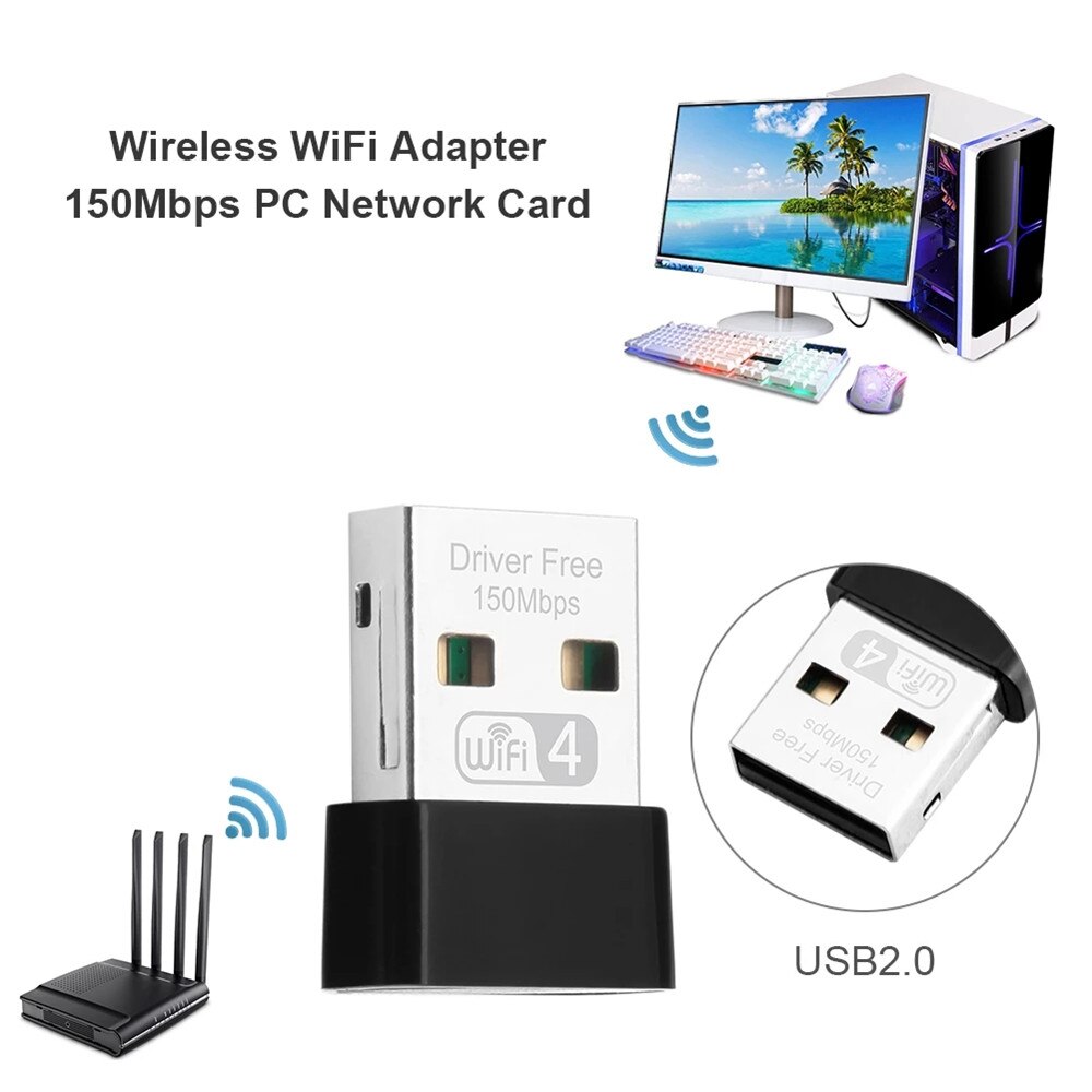 Kebidumei Mini 150Mbps Network Card USB Wireless Free Driver 2.4GHz USB2.0 Wifi Adapter WiFi Adapter 802.11n For Laptop Desktop