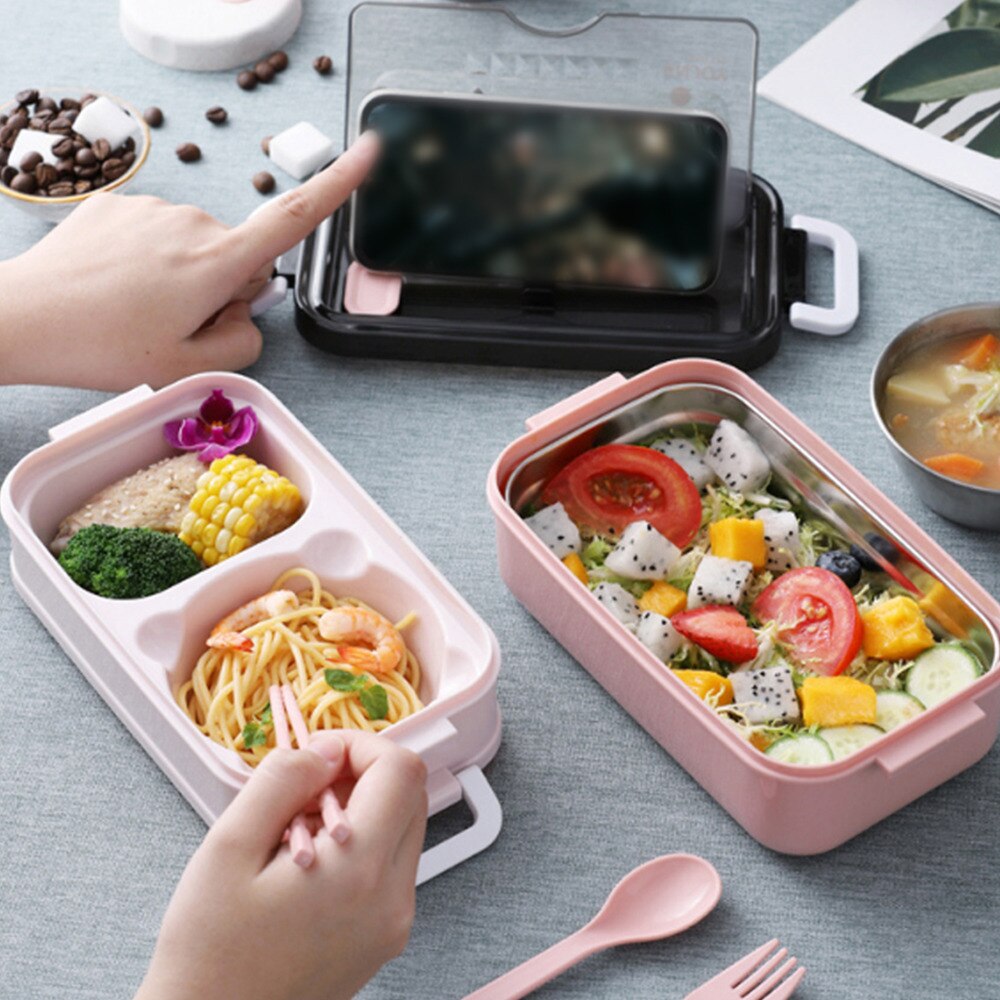 Stainless Steel Lunch Box Bento Boxes Tableware For School Kids Office Worker Double Layers Microwave Heating Lunch Container