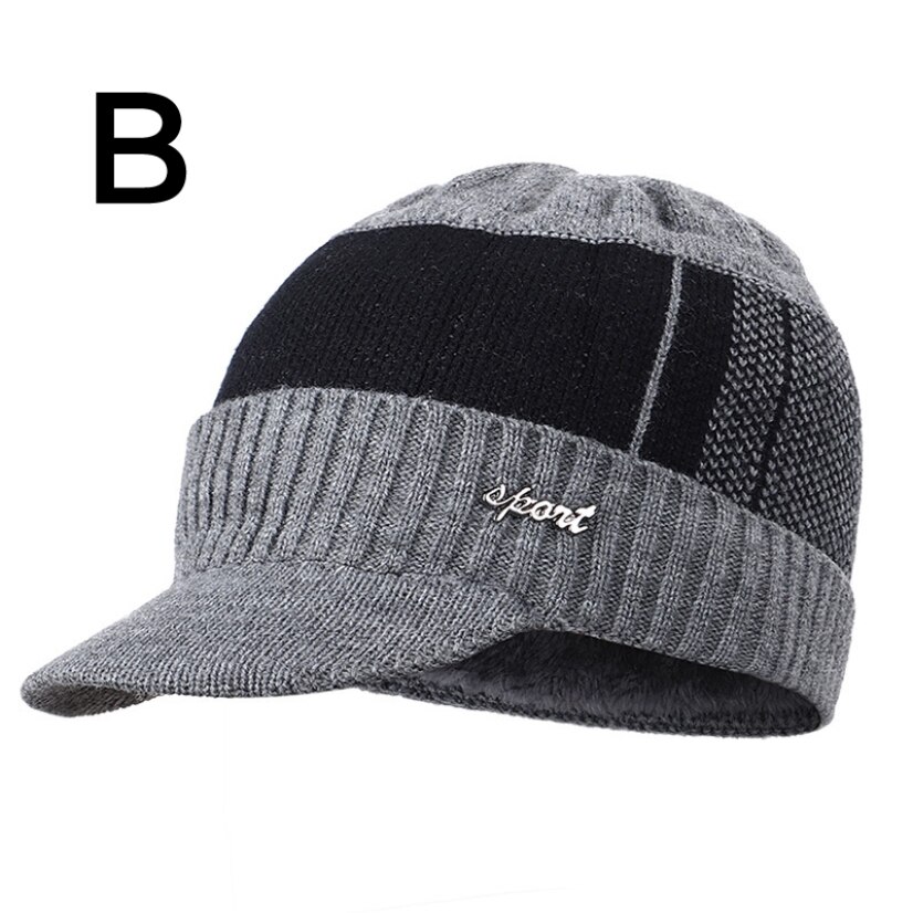 Gorros tejidos nuevos para hombre, gorros gruesos para exterior, gorros cálidos para otoño e invierno, gorros de terciopelo de punto para hombre, conjuntos informales de dos piezas: B