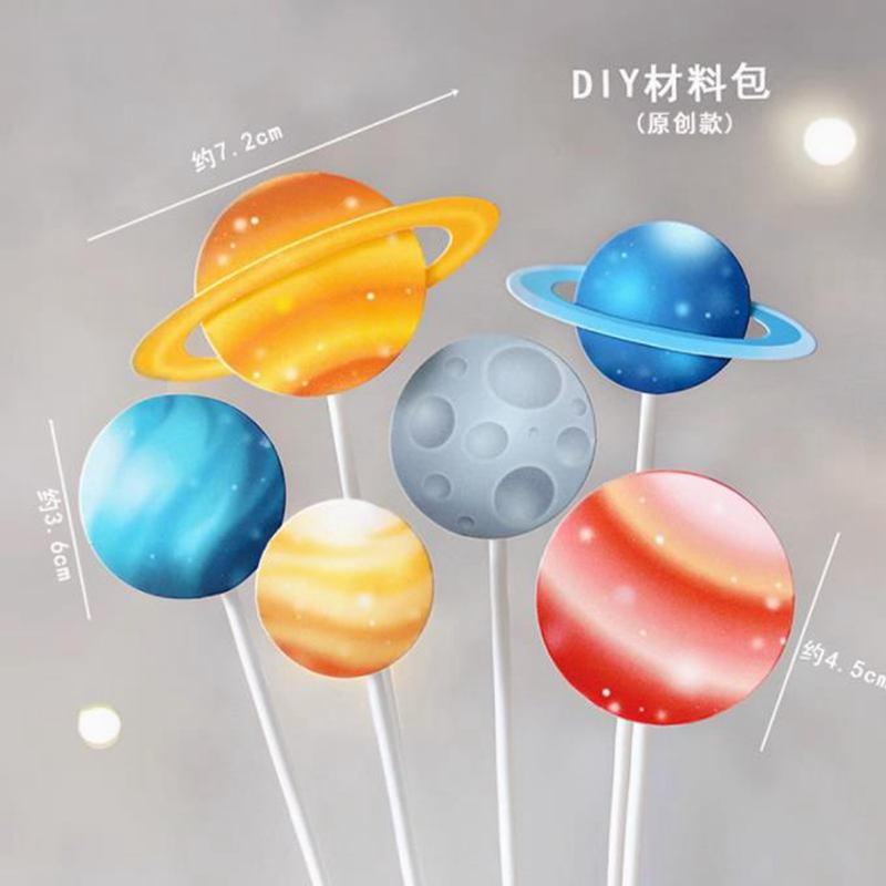 ﻿ Adorno para tarta espacial con cohete de astronauta, planeta, decoración para de cumpleaños para niños, pastel de estrella para Baby Shower, para de cumpleaños para niños: Azul oscuro