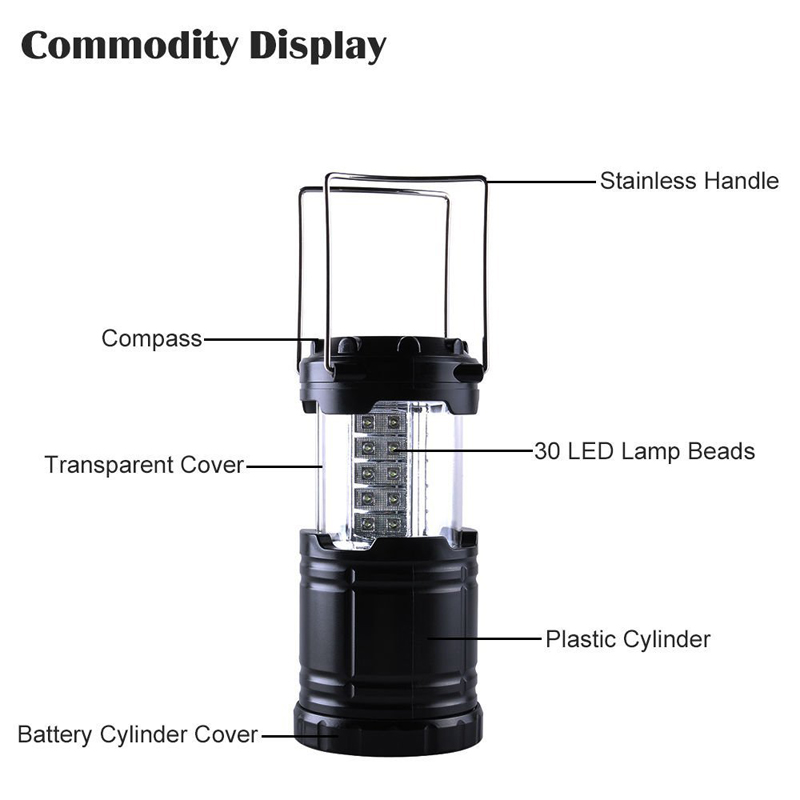 Utomhus campingbelysning 30 lysdioder ledde bärbar lykta tält belysning vattentät camping lykta hög ljus 3 st aa batteri led lampa
