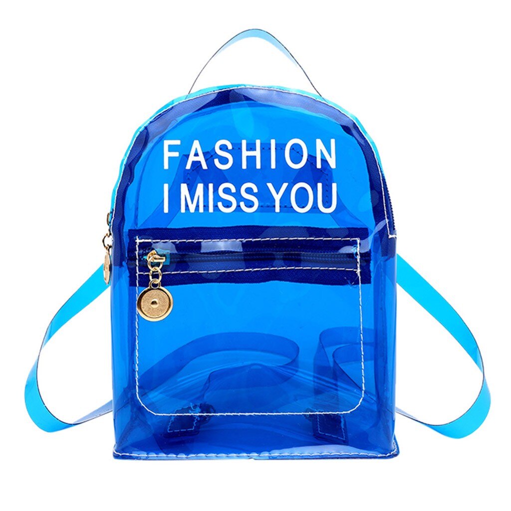 Molave backpack Women Students Beach Solid Color Letter print Transparent Bag Backpack Shoulder Bag shopping bag: Blue