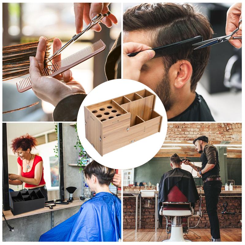 Multifunctional Wood Hairdressing Tool Box Barbershop Storage Scissor Hair Clips Comb Clamps Organizer Stand Case Salon