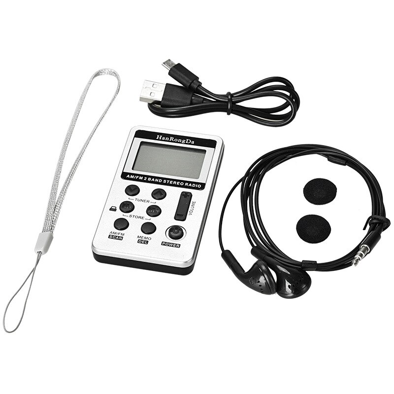 AM FM Stereo Radio Portable Mini Digital Tuning USB FM Radio Digital Frequency With LCD Display Lanyard and Earphone