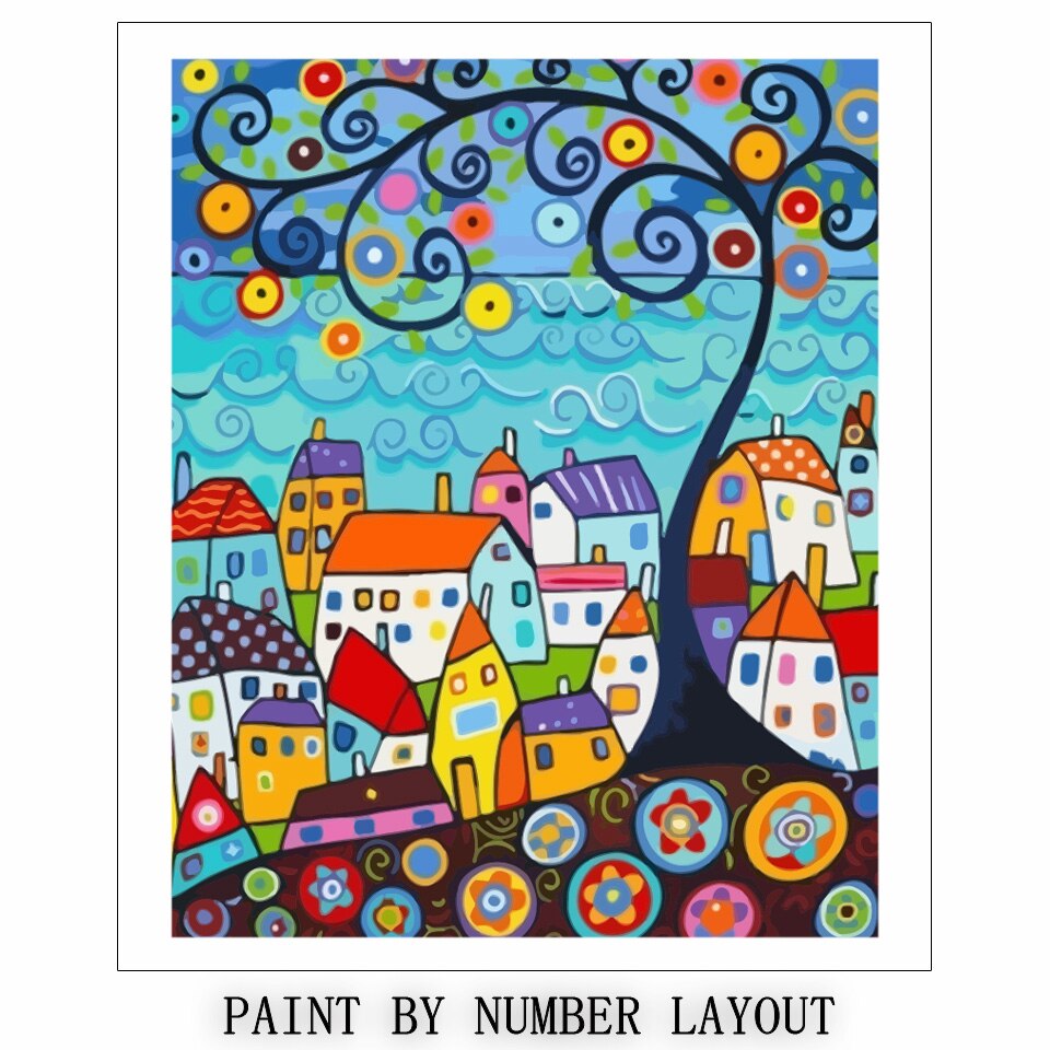AZQSD Paint By Numbers For Adults House Oil Painting Art Draw By Number On Canvas Cartoon Hand Paint Kit Canvas Unframed