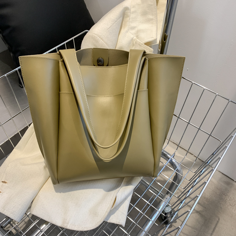 Tote casual da donna in morbida pelle di alta qualità Shopper in tinta unita Borsa a tracolla singola di grande capacità con tasca esterna: Style 2 Green