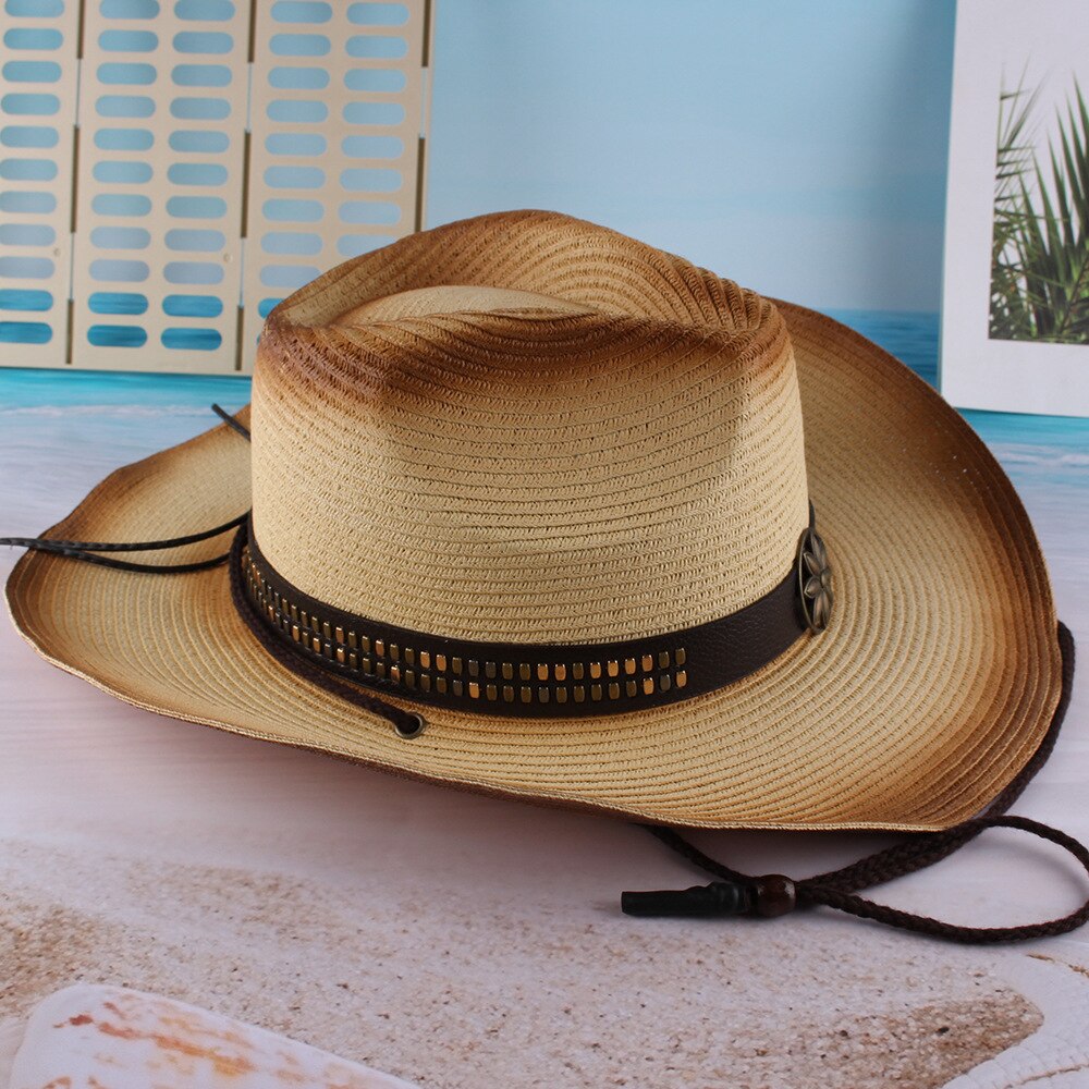 Paja de sombrero de cowboy del oeste de verano playa Playa Sol sombra gran sombrero de paja