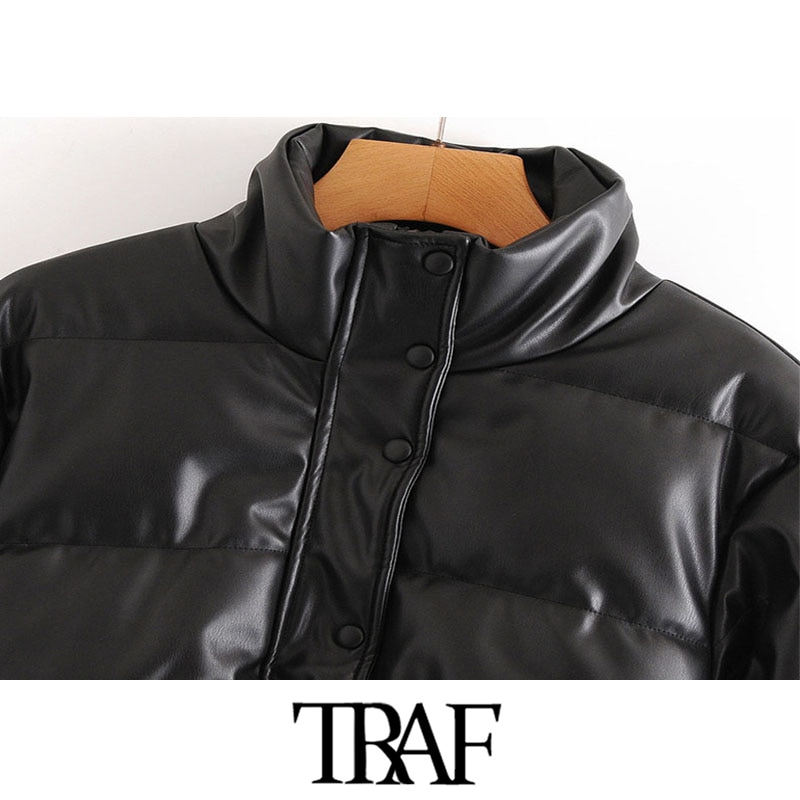 TRAF-chaqueta acolchada gruesa de piel sintética para mujer, abrigo Vintage de manga larga con dobladillo elástico, ropa de abrigo femenina, Top