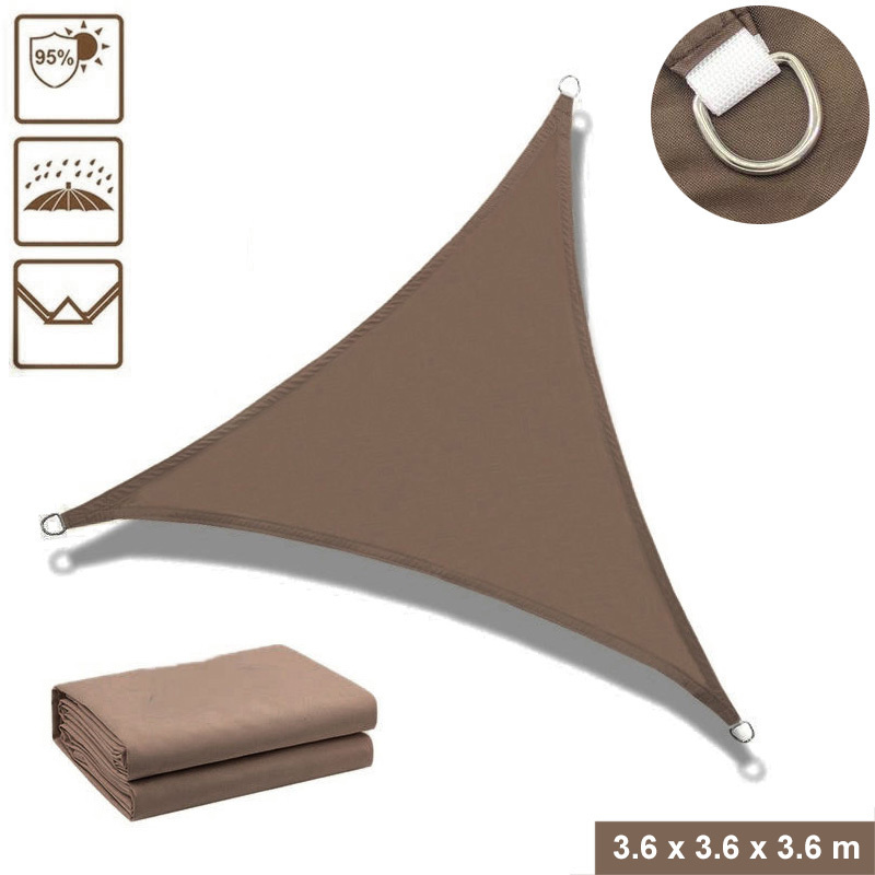 Anti-UV square Triangle Sun Shelter Awning Pool garden Patio Shade Tent Waterproof Sail Sunshade Tarp For Outdoor Camping: Coffee 3.6mx3.6mx3.6