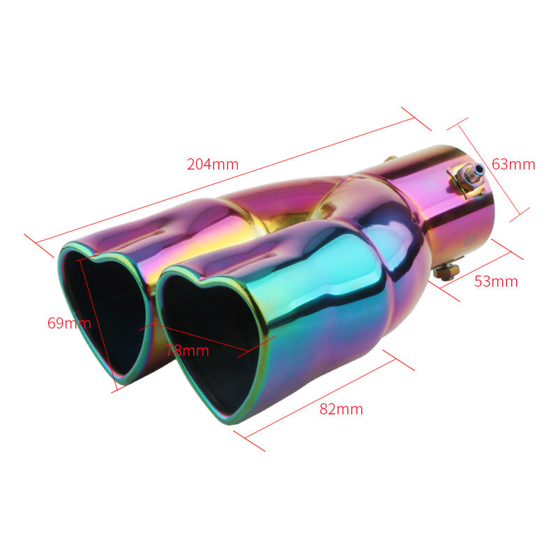 Universal Heart Shape Style Red Pink Exhaust Muffler Tips Stainless Steel Double Out Exhaust Tube Tips Car Accessories: Brown
