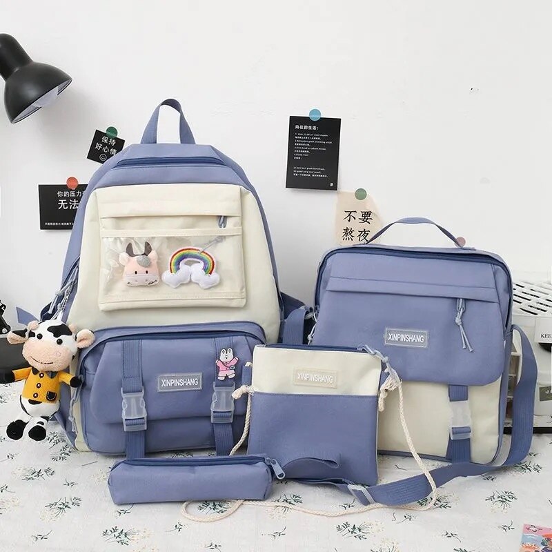 4 unids/set de lona mochilas para mujeres lindo bolsas para la Escuela de las niñas adolescentes bolsas los estudiantes mochilas para mujer mochila