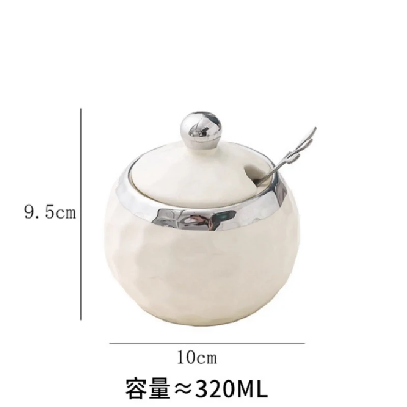 Ceramic Seasoning Jar with Spoon Kitchen Seasoning Storage Box Salt and Pepper Jar Household Storage Jar Ceramic Box Bottle