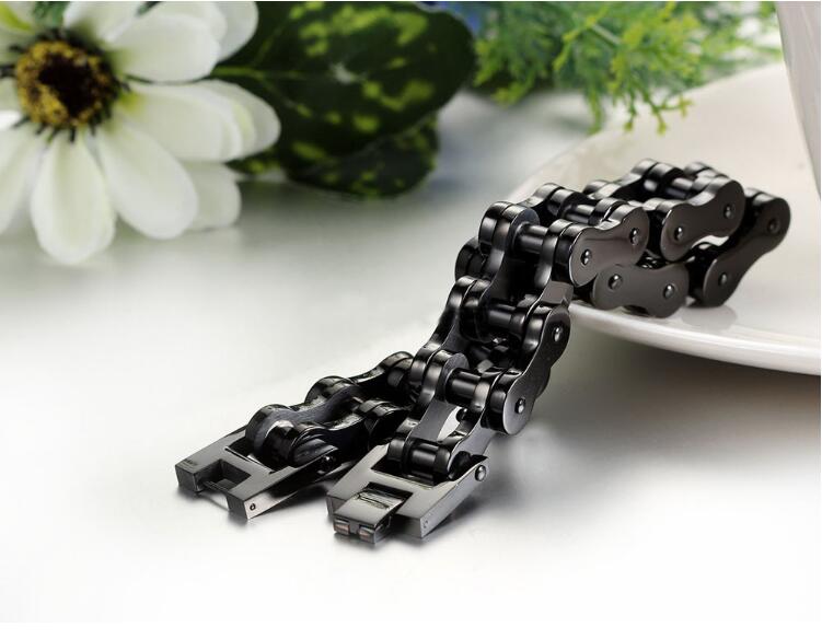 Pulsera negra de acero inoxidable para hombre, brazalete resistente de 18mm/22mm, cadena de motocicleta, joyería