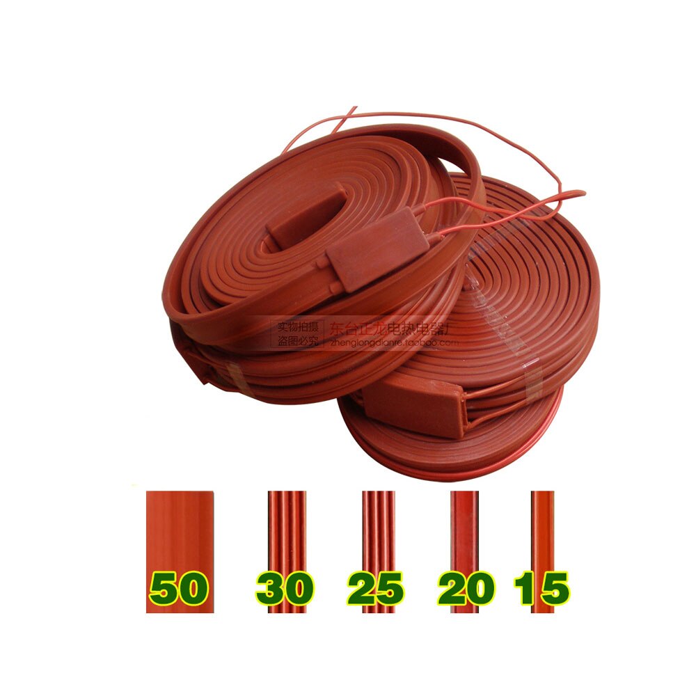 Tira de silicona Flexible para calentador, cinta de protección contra congelación, impermeable, 12V, 24V, 110V, 15/25/30/50mm, 1/2/3/4/5/10/220 metros