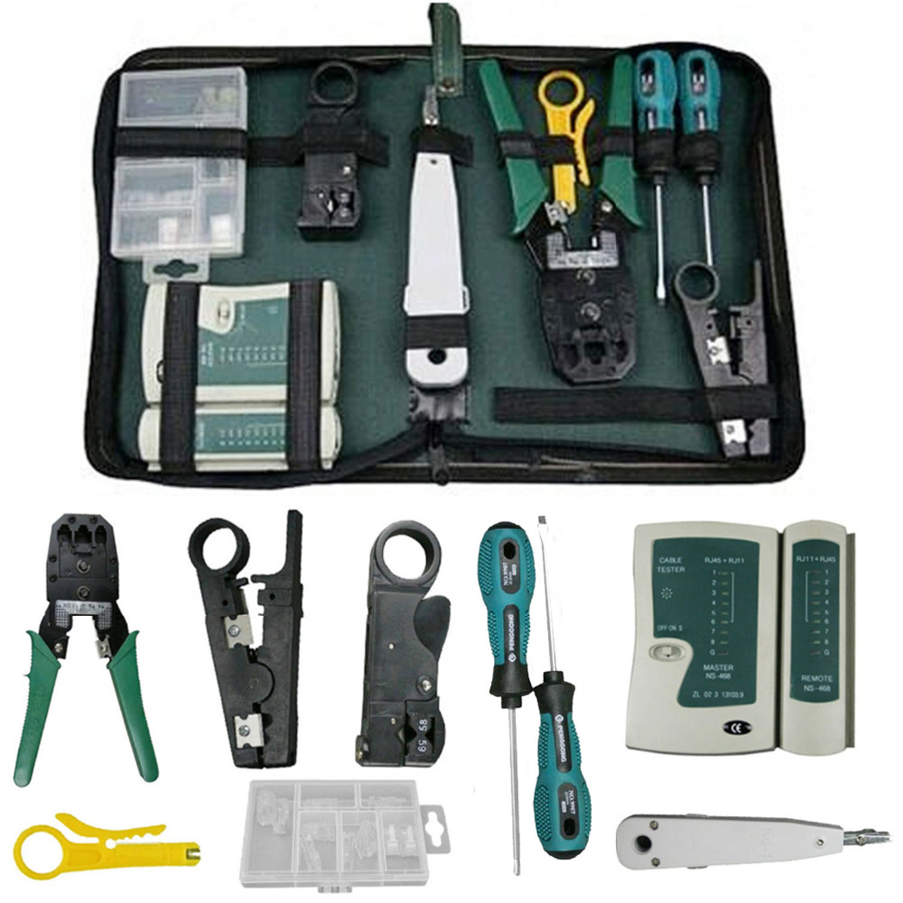 Elisona – Kit d'outils de réparation d'entretien de réseau d'ordinateur, 9 pièces, testeur de câbles LAN, dénudeur de fil, tournevis, outils de connecteur RJ45