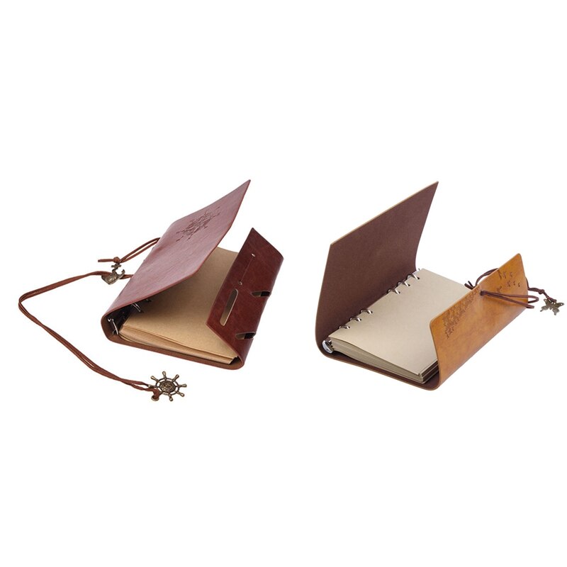 Retro Personality Notebooks Journal Notepads Ring Binder Diary Notebook Light Brown S &amp; Refillable Notebook Journals,A6 Leather