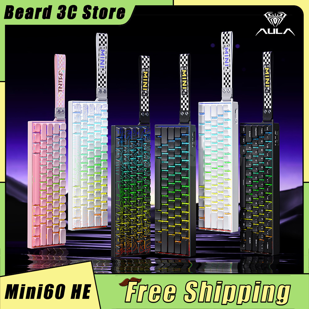 AULA Mini60 HE Wireless Magnetic Switch Keyboard Tri Mode Mechanical Keyboard RGB 8000Hz 0.01mmRT Gaming Keyboard Gamer
