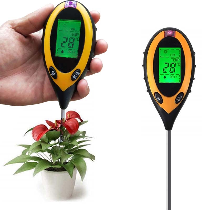 Medidor de humedad del agua del suelo 4 en 1, medidor de temperatura, humedad, luz solar, prueba de luz de jardín, medidor de humedad de flores, termómetro