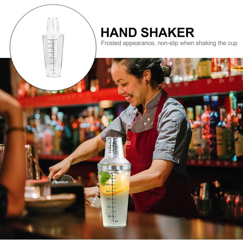 1 Transparent PC Cocktail Shaker Milk Tea Making Cup Bar Drinks Hand Shaker Cocktail Milk Tea Mixing Cup With Scale 700ML/500ML