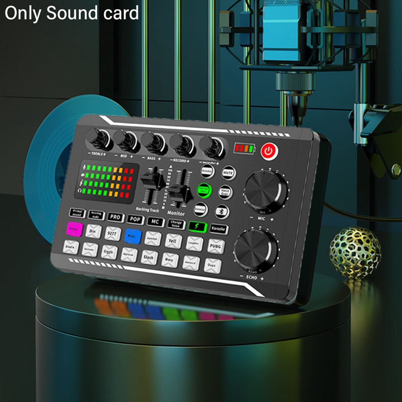 Volume Control Audio Mixer Live Sound Card Noise Cancelling for Phone Computer Desktop with LED Light