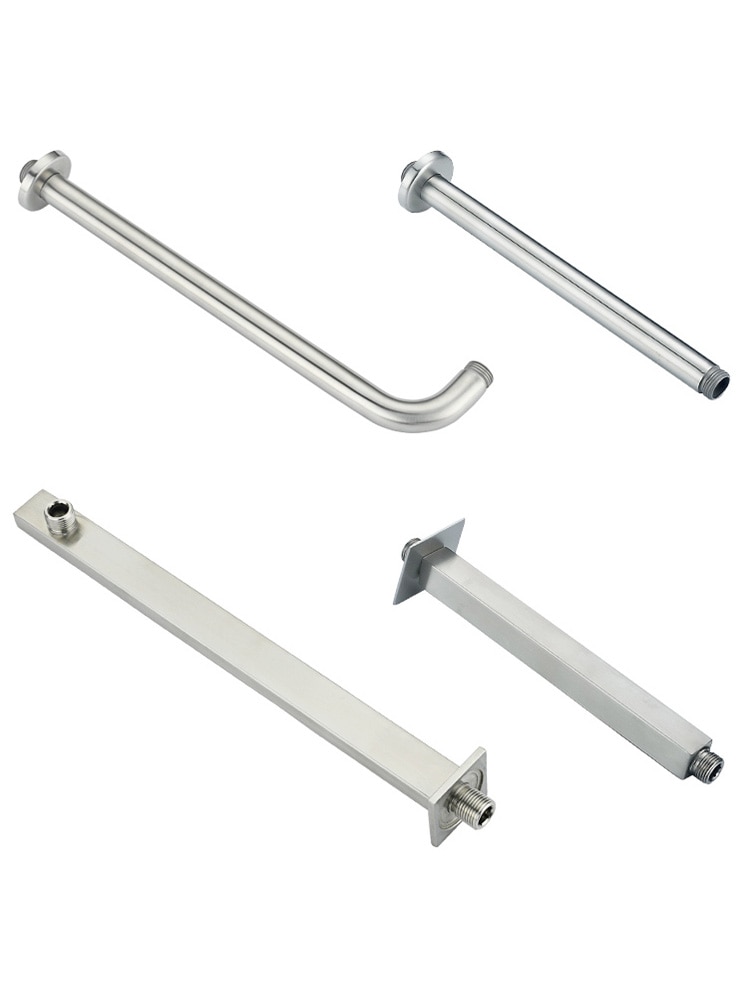 Square Round Chrome Stainless Steel Shower Arm Wall/Ceiling Mounted G1/2" Connector for Top Shower Head Faucet Replacement Parts