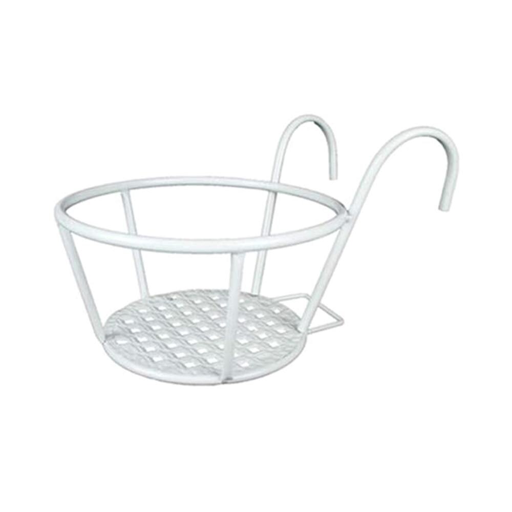 Maceta redonda para plantas colgantes de balcón, estante para flores, cerca de barandilla, ventana exterior, soporte de bonsái de hierro, decoración: Blanco