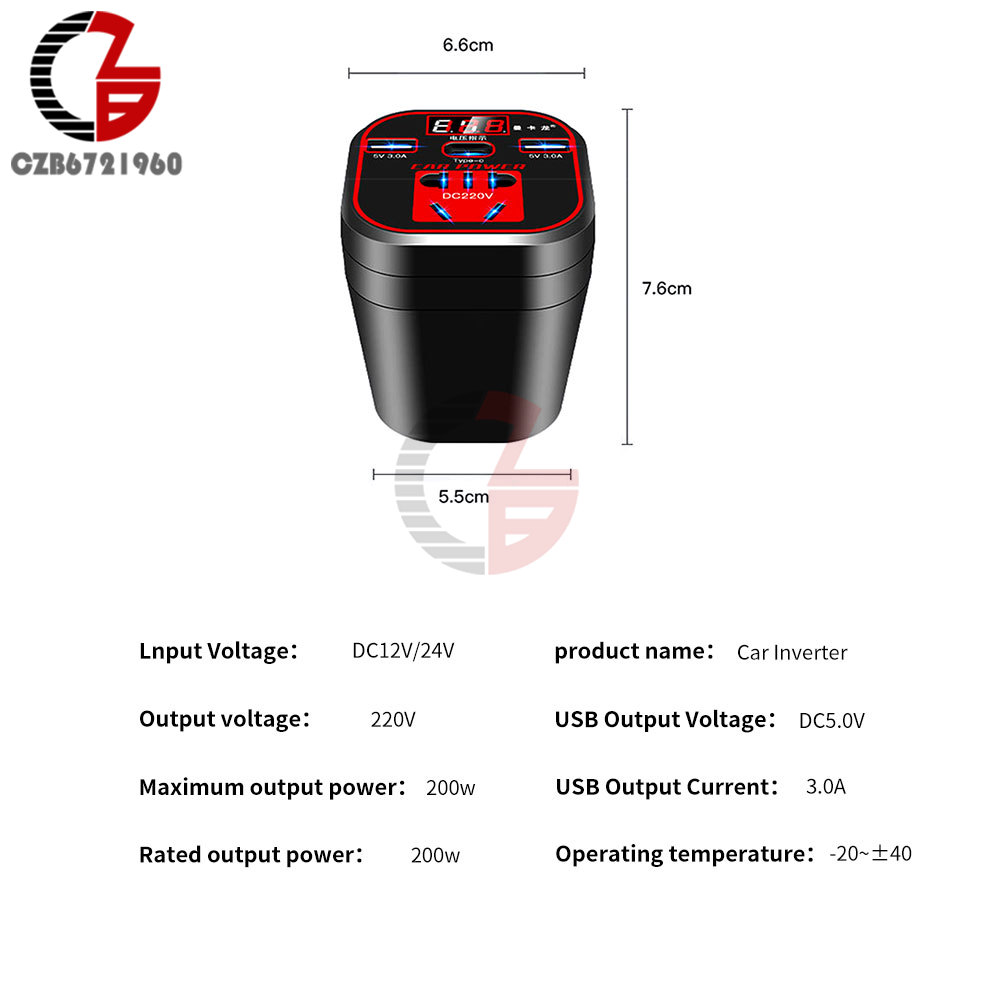 LED Display Car Inverter 12V/24V to 110V/220V Socket Power Inverter Adaptor USB Fast Charging Voltage Converter Transformer