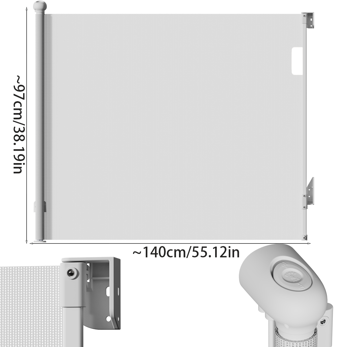 Retractable Baby Safety Gate, 140cm Extra Wide Mesh Pet Barrier for Stairs Doorways, Auto-Lock Toddler Dog Gate: WHITE