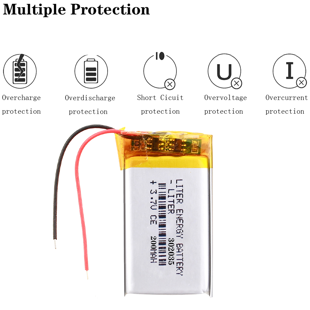 3.7V lithium polymer battery 302035 032035 200mAh MP3 MP4 Bluetooth 3*20*35mm lithium battery small stereo bluetooth GPS