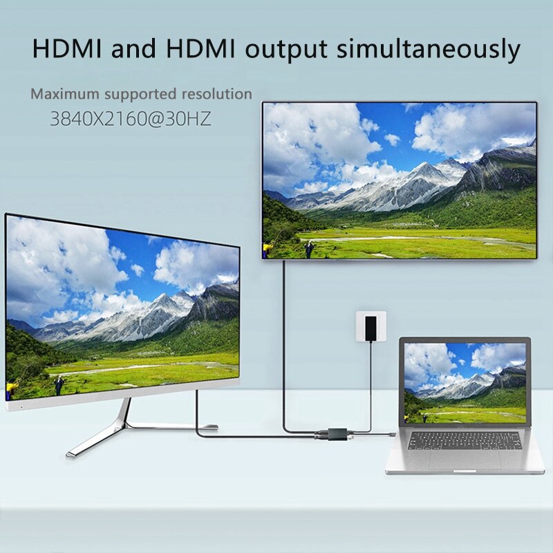 Docking Station, Type-C to Dual Hdmi/USB3.0/Pd Four-In-One Display Converter for Pc, Monitor