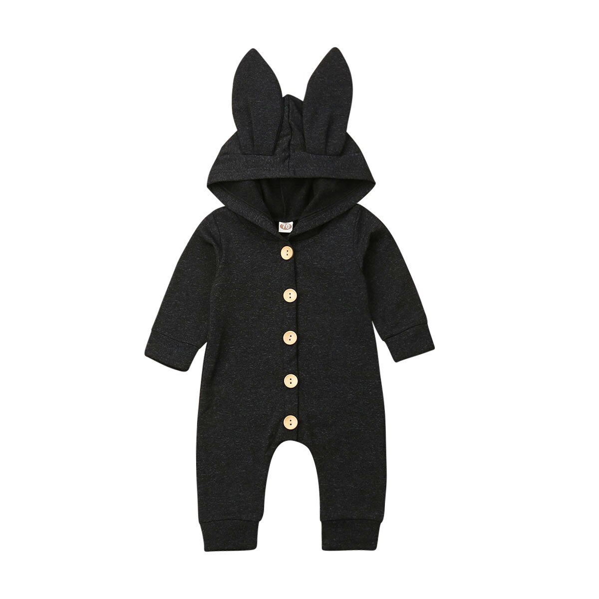 0-24M Newborn Baby Boy Girl Long Sleeve Bunny Ear Hooded Romper Jumpsuit Playsuit Outfits Spring Autumn Clothes: Black / 18M