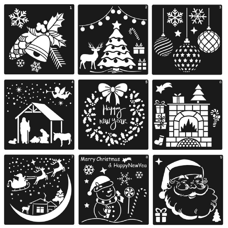 12 Pieces Christmas Stencils Template Reusable Plastic Craft for Art Drawing Painting Spraying Window Glass Door Car Body