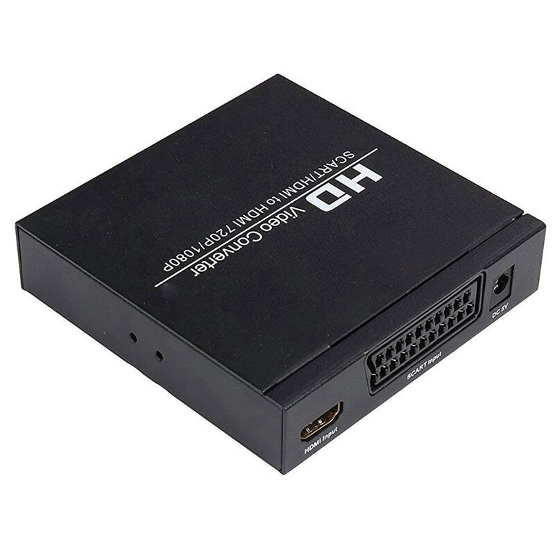 PAL / NTSC SCART and HDMI to HDMI Video Converter Box 1080P Upscaler with 3.5mm and Coax o Output for Game Consoles / DVD /