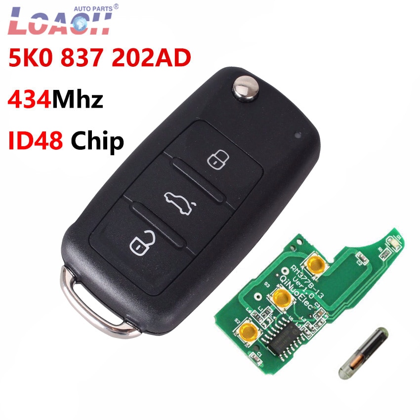 for VW VOLKSWAGEN 5K0837202AD Beetle/Caddy/Eos/Golf/Je/tta/Polo/Scirocco/T Remote Flip Key 434MHz 5K0 837 202 AD Chip