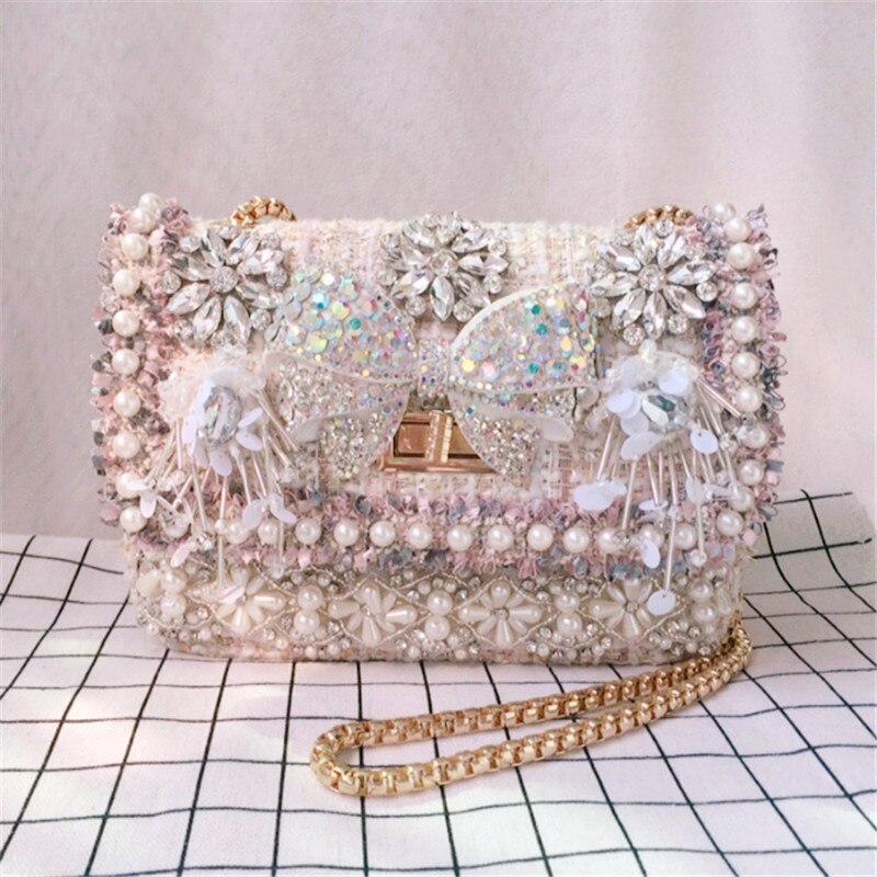 Perler perler crossbody tasker til kvinder luksus bling krystal bue skuldertaske kvindelige små damer aften fest messenger taske: Default Title