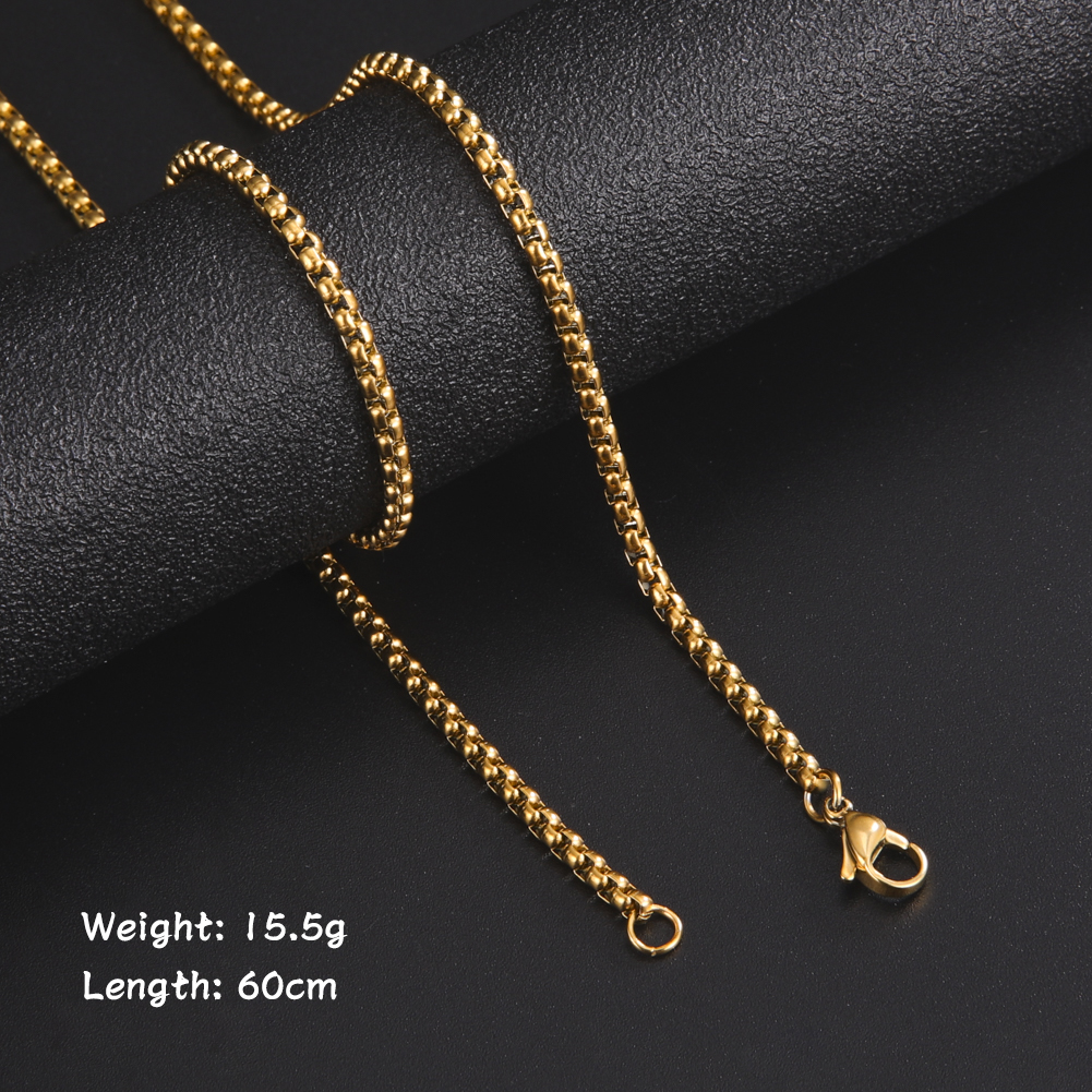 Skyrim-collar de cadena de caja larga de 60cm para hombre, cadenas de eslabones de Color negro y dorado de acero inoxidable, joyería Punk básica al por mayor: Color acero