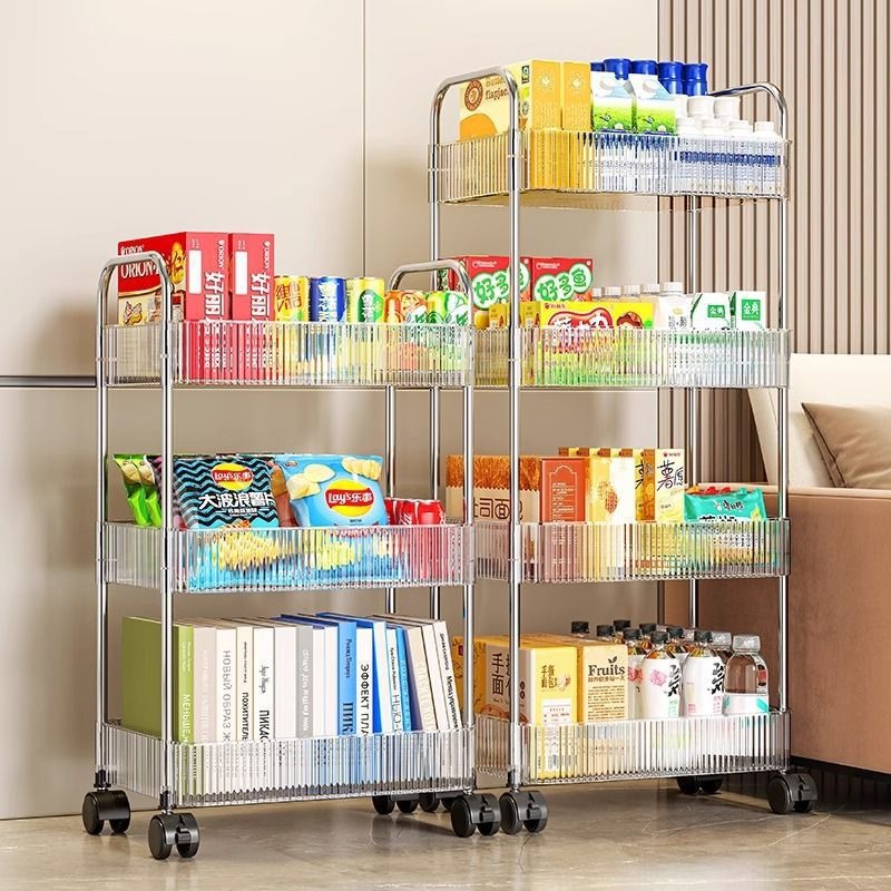 Chariot de rangement transparent à 3 niveaux avec roulettes : organisateur roulant multifonctionnel pour la maison et le bureau, idéal pour la décoration de la chambre à coucher et du salon
