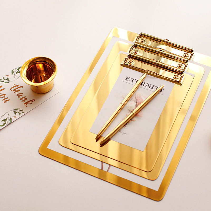 Kitchen Tool Gold Stainless Steel Menu Folder Document File Folder A4/B5/A5 Board Clip Student Stationery Writing Hard Board
