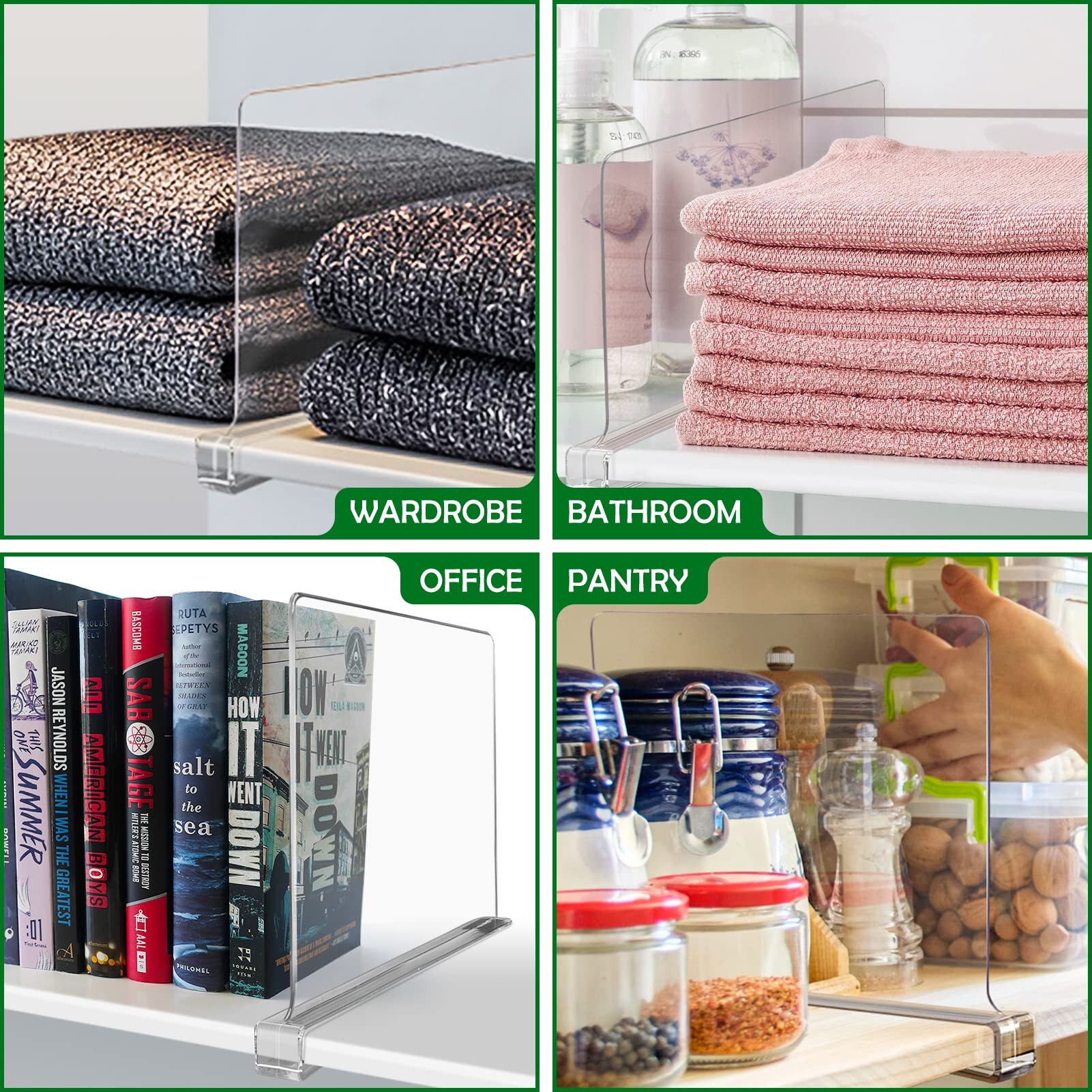 Acrylic Shelf Dividers 6 Pack Clear Shelf Divider for Closets Plastic Shelve Divider for Clothes Purses Separators Wood Shelves