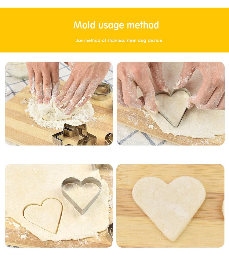 Mini Geometric Shaped Cookie Biscuit Cutter Rectangle Square Heart Triangle Round Tiny Circle Baking Stainless Steel Meta